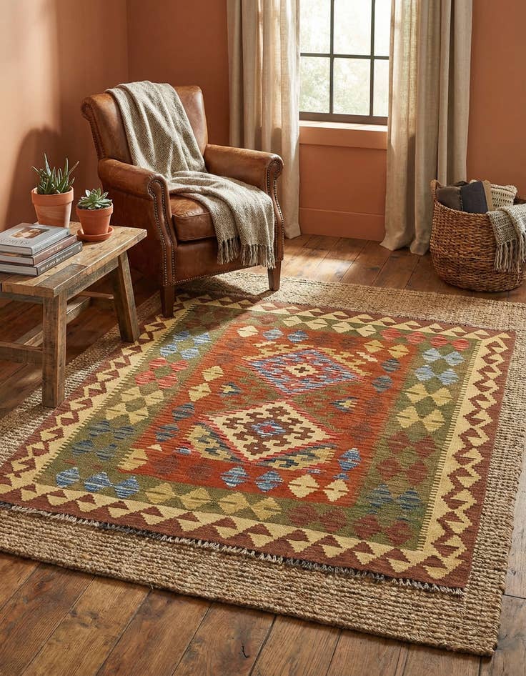 Detail image of 3' 4 x 3' 6  Hand Woven Kilim Maymana Wool Square Rug