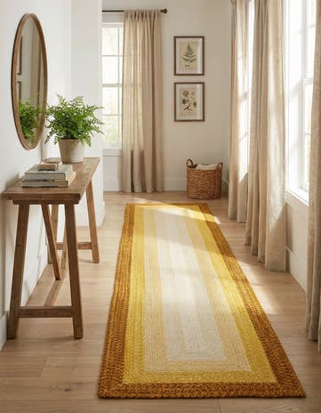 Yellow Hand Braided Wool Runner Rug