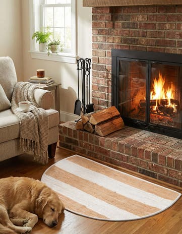 Beige Hand Woven Chindi Rag Hearth Rug