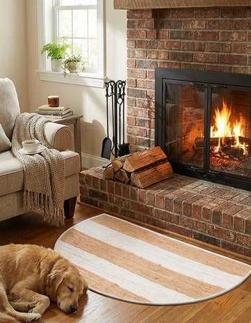 Beige Hand Woven Chindi Rag Hearth Rug