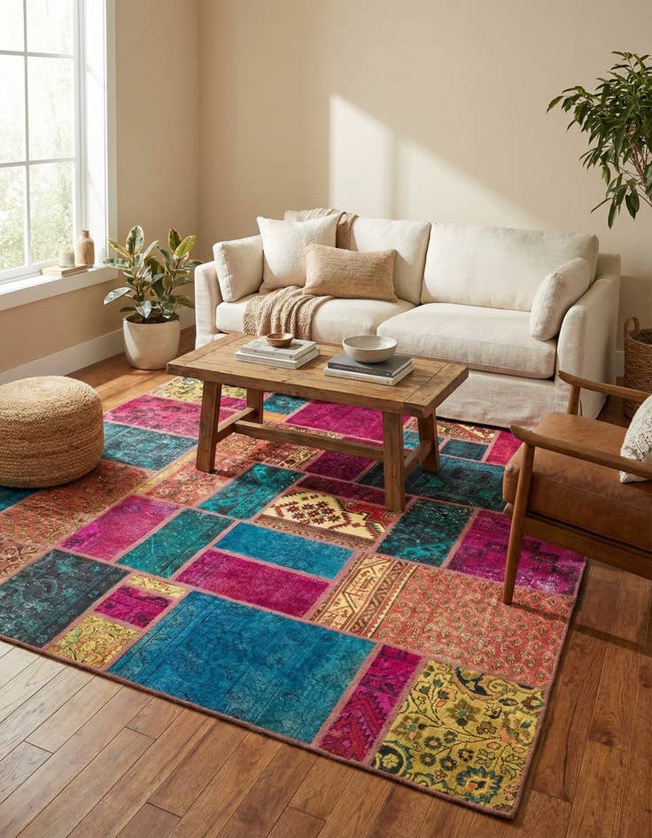 Detail image of 5' 8 x 8'  Hand Knotted Ultra Vintage Persian Wool Rug