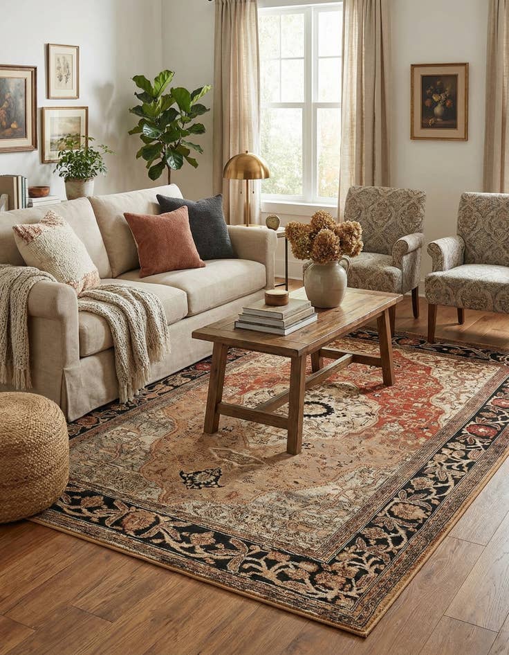 Detail image of 5' x 8'  Washable Traditional Indoor / Outdoor Rug