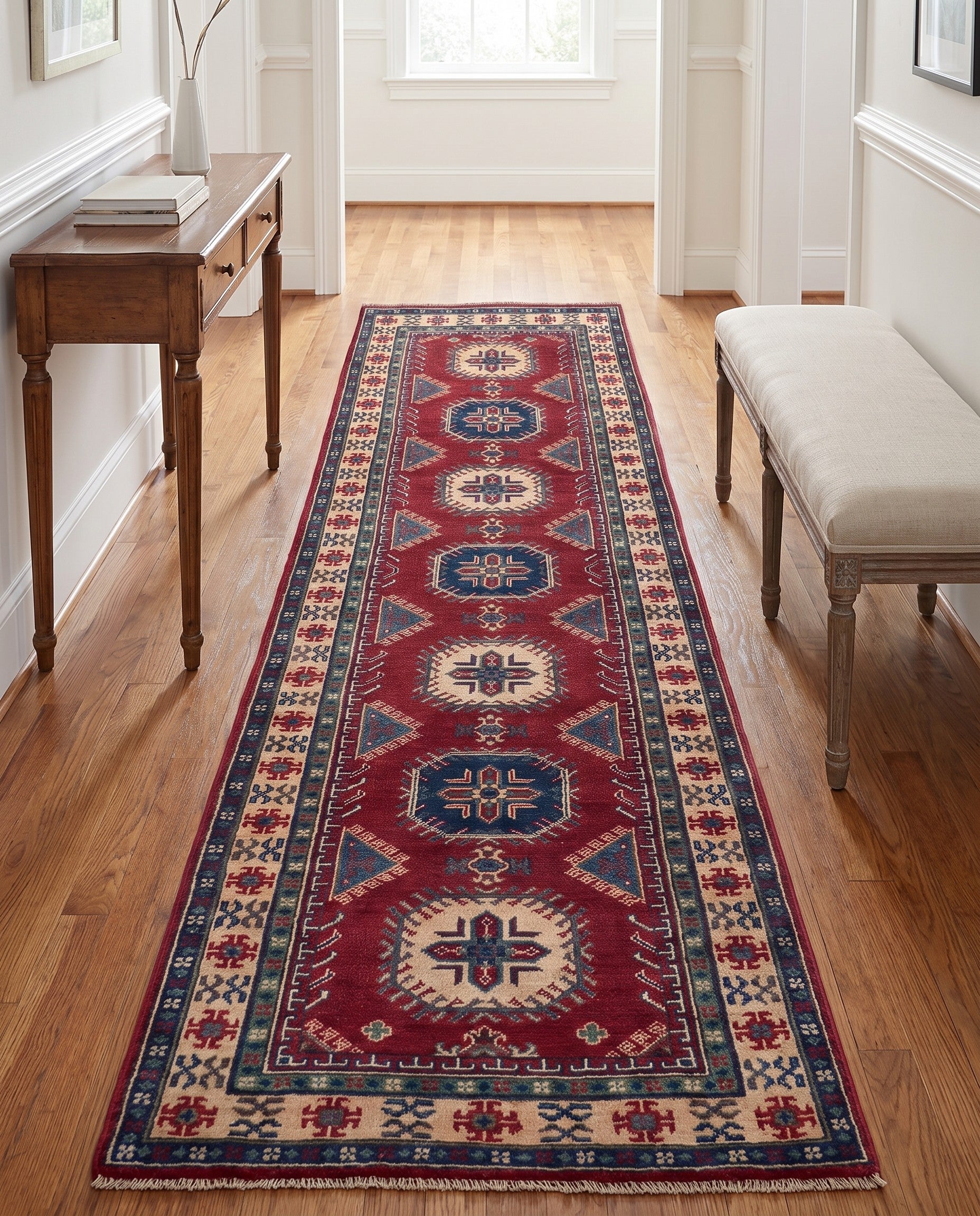 85cm x 295cm anudado a mano Kazak Alfombra Pasillera