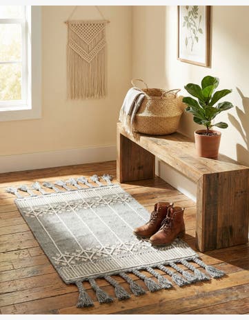Cool Gray Easy-Clean Eco Bohemian Indoor / Outdoor Rug