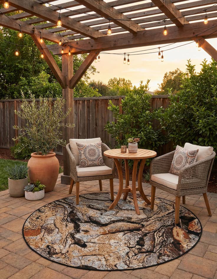 Detail image of 4' x 4'  Washable Modern Indoor / Outdoor Round Rug