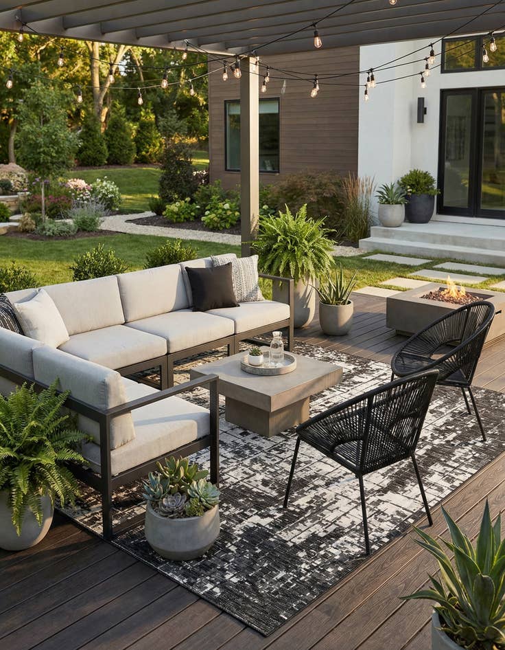 Detail image of 10' x 10' Easy-Clean Modern Indoor / Outdoor Square Rug