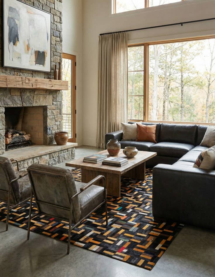 Detail image of  5' 2 x 8' 2 Cowhide - Patchwork Rug