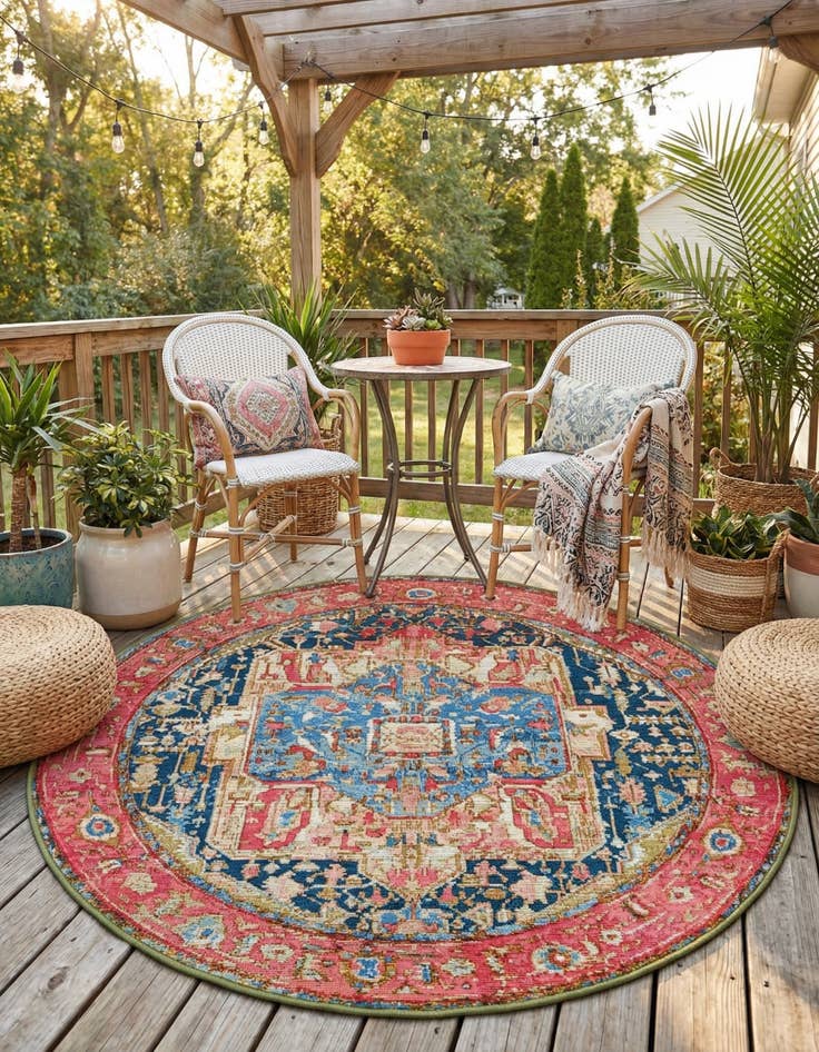 Detail image of 4' x 4'  Washable Traditional Indoor / Outdoor Round Rug