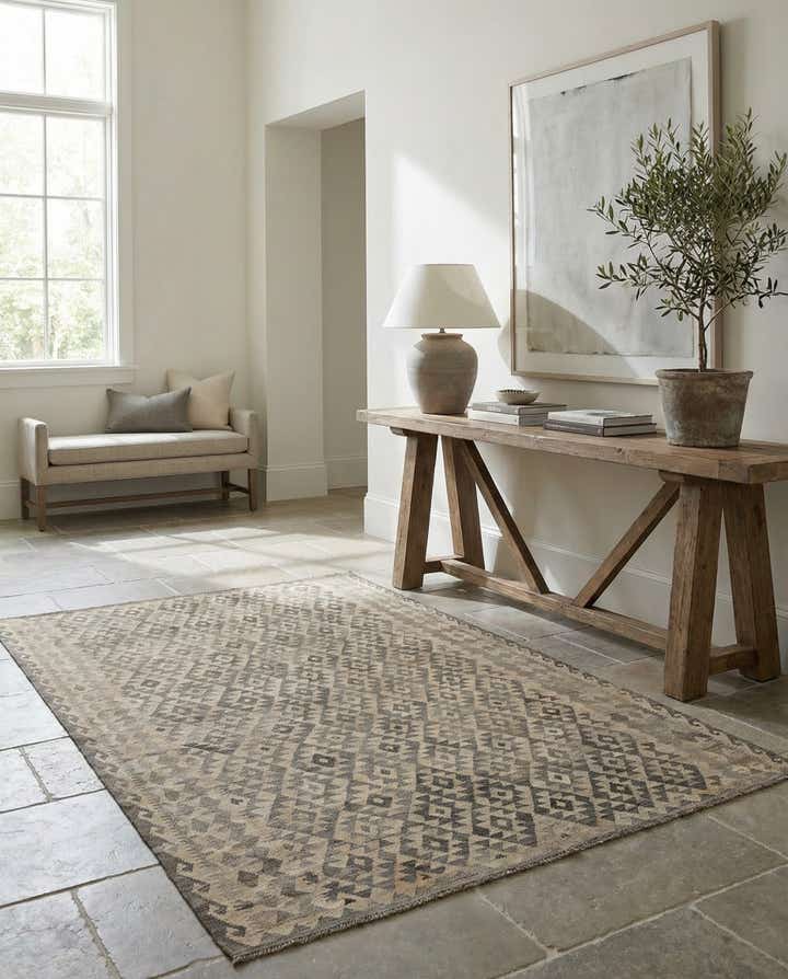 6' 8 x 9' 8 Hand Woven Kilim Maymana Wool Rug