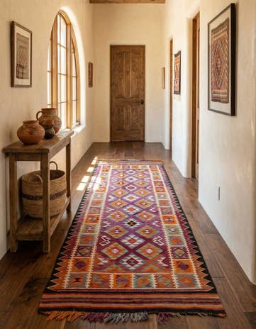 4' 4 x 11' 2 Hand Woven Kilim Fars Wool Runner Rug