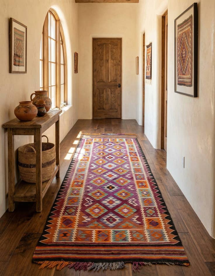 Detail image of 4' 4 x 11' 2  Hand Woven Kilim Fars Wool Runner Rug