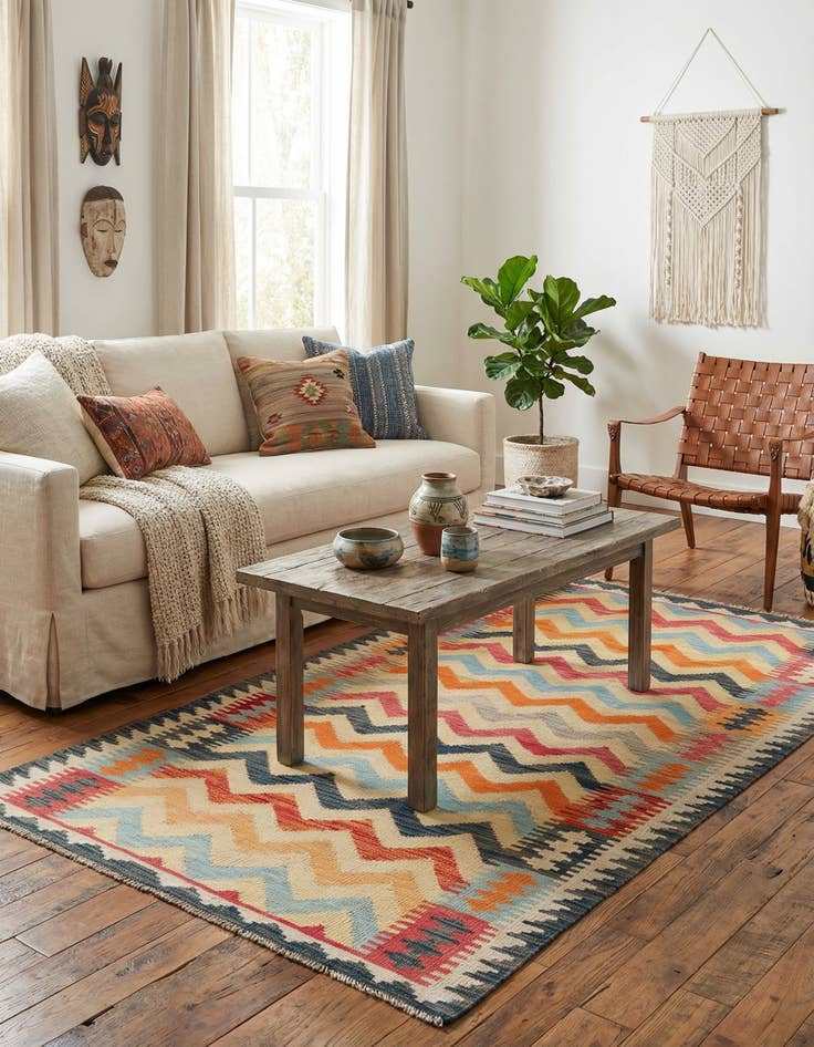 Detail image of 3' 4 x 6' 5  Hand Woven Kilim Maymana Wool Rug