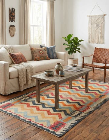 3' 4 x 6' 5 Hand Woven Kilim Maymana Wool Rug