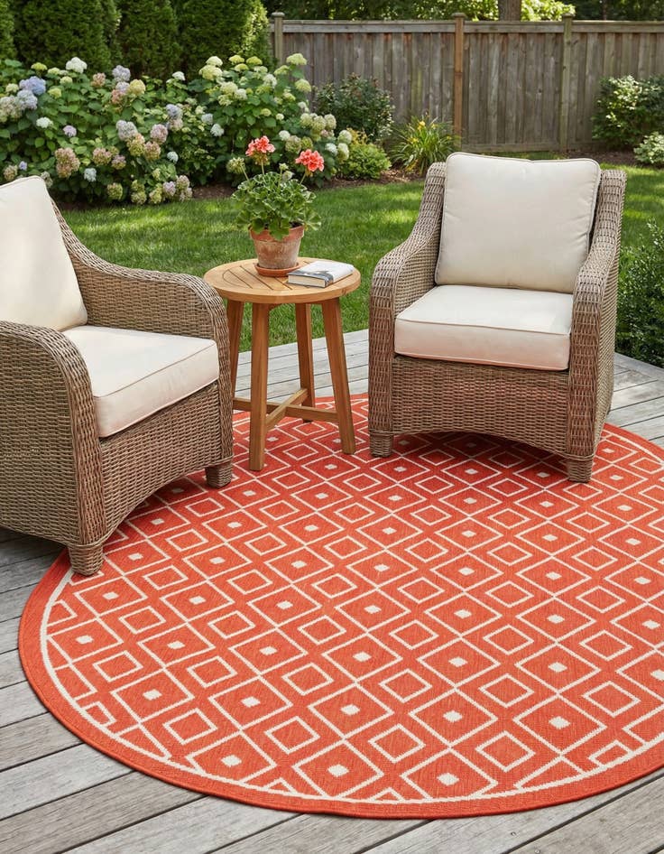 Detail image of  5' 3 x 8'  Washable Lattice Indoor / Outdoor Oval Rug