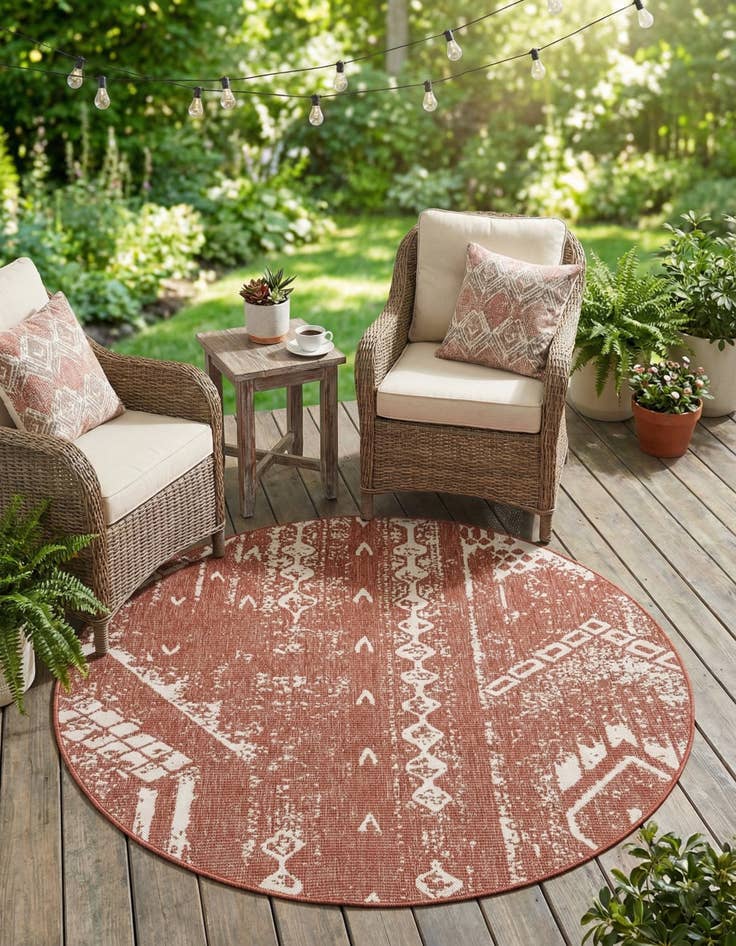 Detail image of  6' x 6'  Washable Bohemian Indoor / Outdoor Round Rug