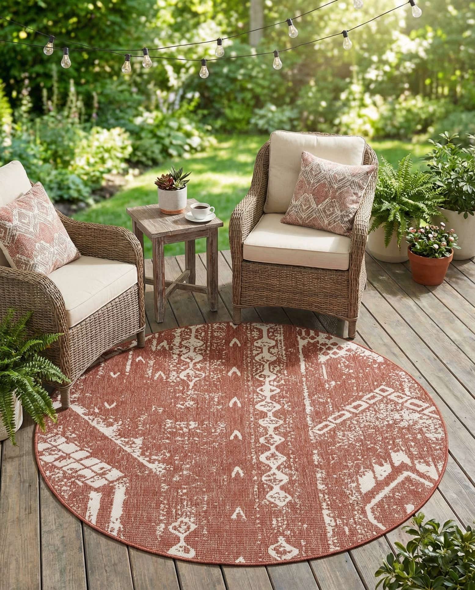 6' x 6' Easy-Clean Bohemian Indoor / Outdoor Round Rug