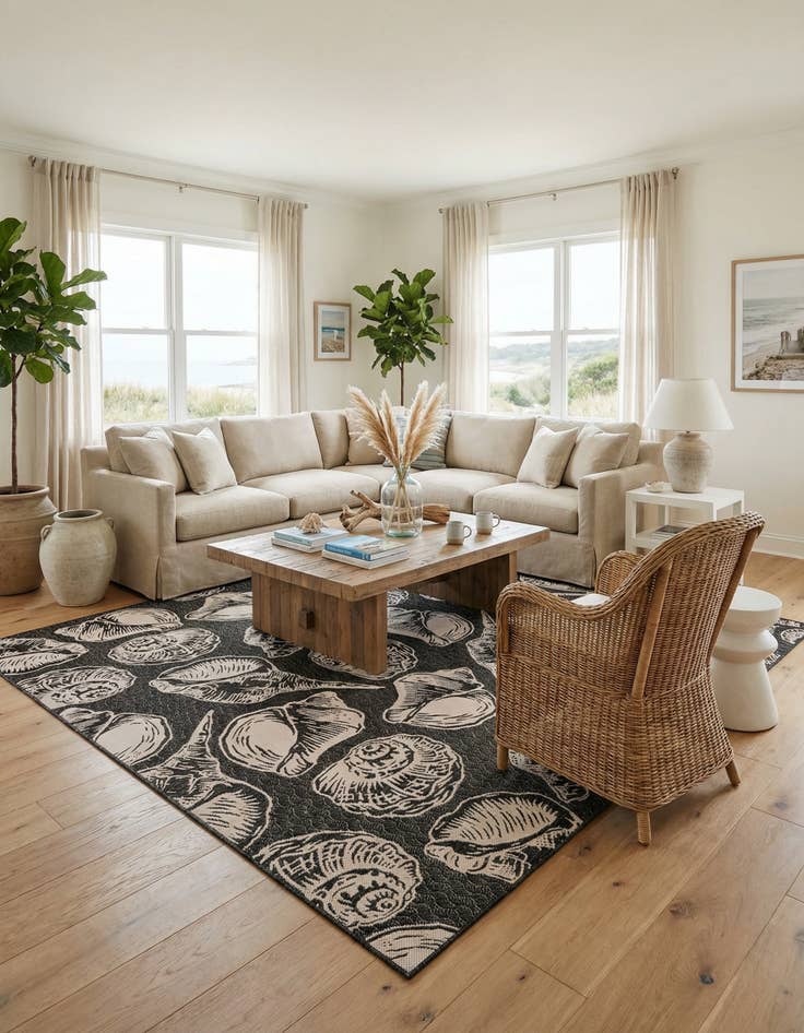 Detail image of 12' x 12'  Washable Coastal Indoor / Outdoor Square Rug