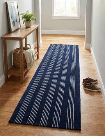 Cobalt Blue Jill Zarin Striped Wool Runner Rug