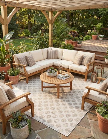 Beige and Ivory Easy-Clean Sabrina Soto Indoor / Outdoor Square Rug