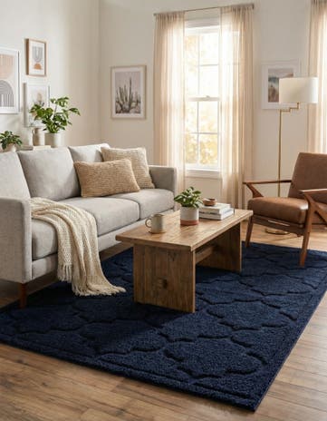 Navy Blue Lattice Shag Rug