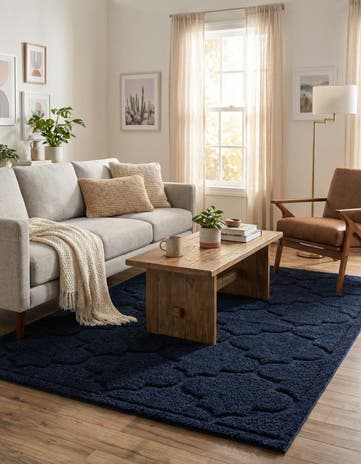 Navy Blue Lattice Shag Rug