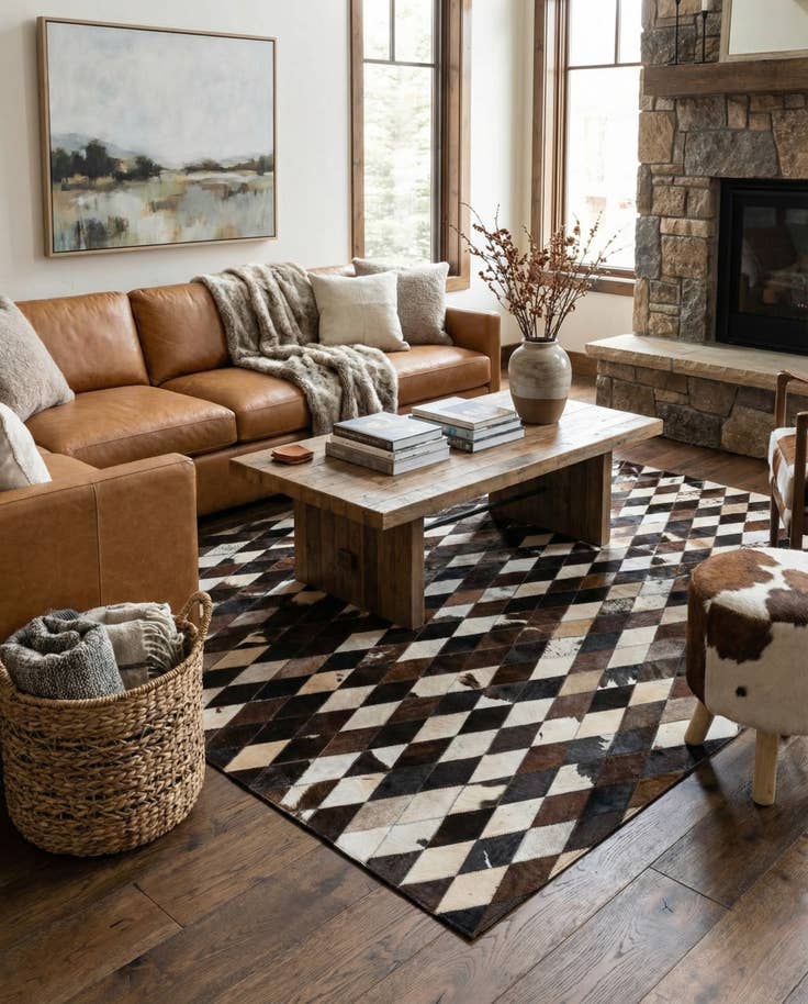 Detail image of 5' 2 x 8' 1 Cowhide Stocks Rug