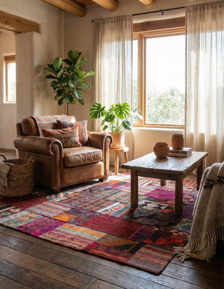 Detail image of  4' x 6'  Hand Woven Kilim Patchwork Wool Rug