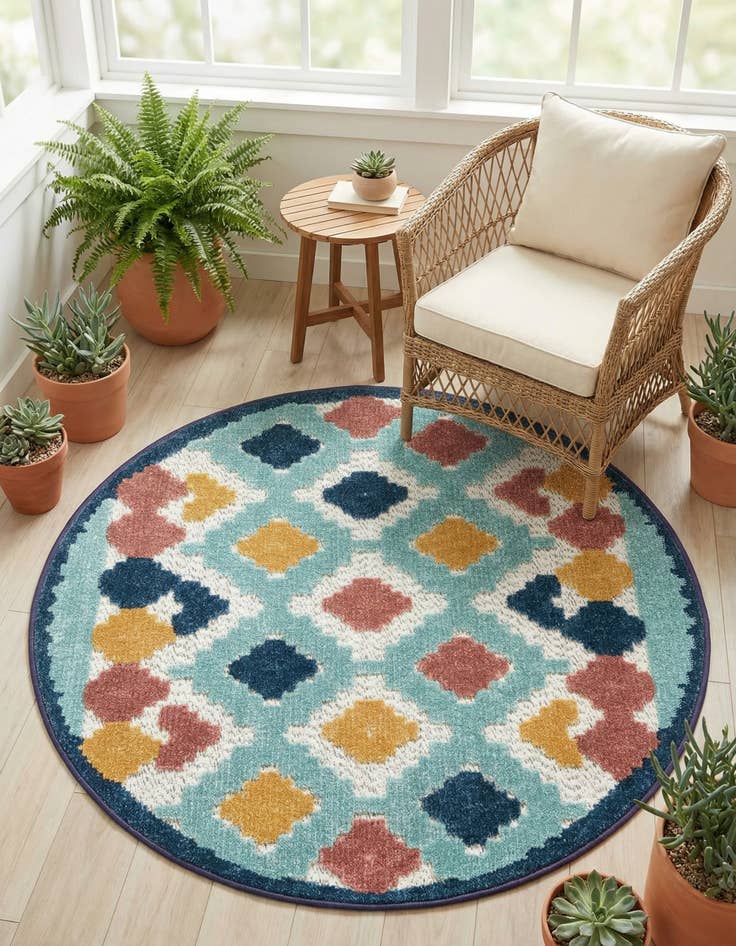 Detail image of  3' 3 x 3' 3  Washable Belize Indoor / Outdoor Round Rug
