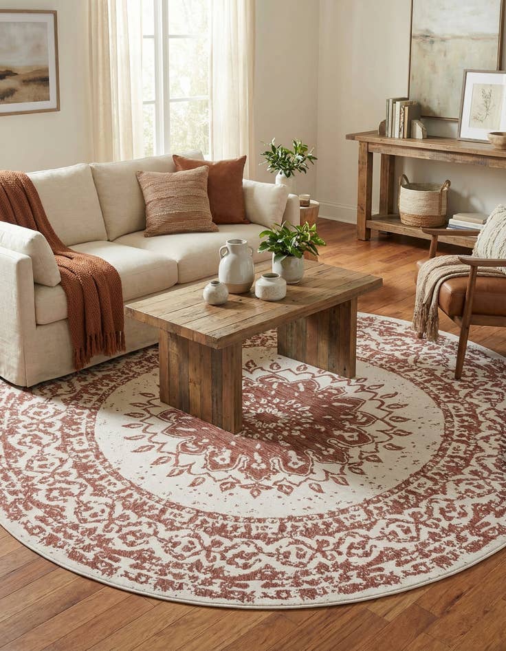Detail image of 10' x 10' Easy-Clean Traditional Indoor / Outdoor Round Rug