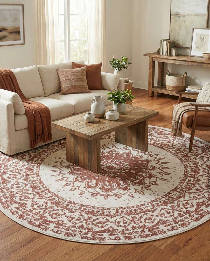 10' x 10' Easy-Clean Traditional Indoor / Outdoor Round Rug