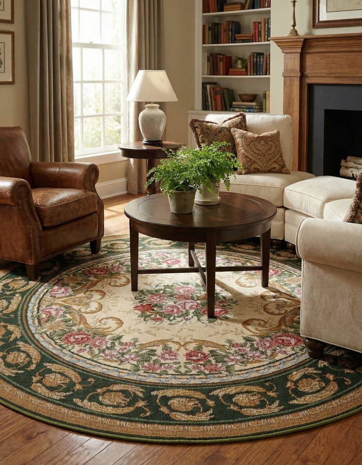 Detail image of 4' x 4'  Washable Traditional Indoor / Outdoor Round Rug
