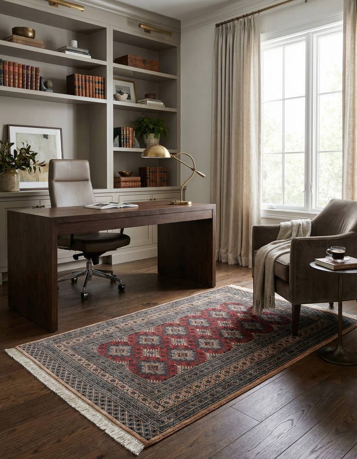 Detail image of 4' 2 x 5' 11 Hand Knotted Bokhara Oriental Wool Rug