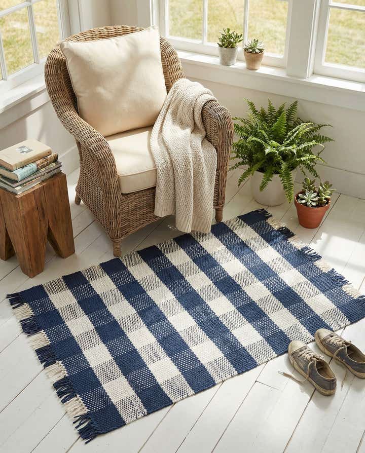 4' x 6' Easy-Clean Eco Plaid Washable Indoor / Outdoor Rug