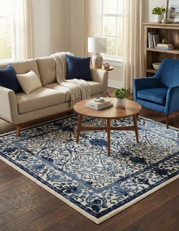 Ivory and Blue Miranda Square Rug