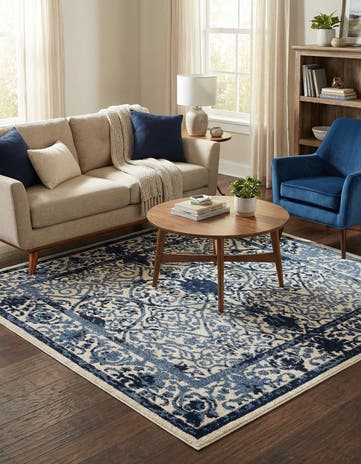 Ivory and Blue Miranda Square Rug
