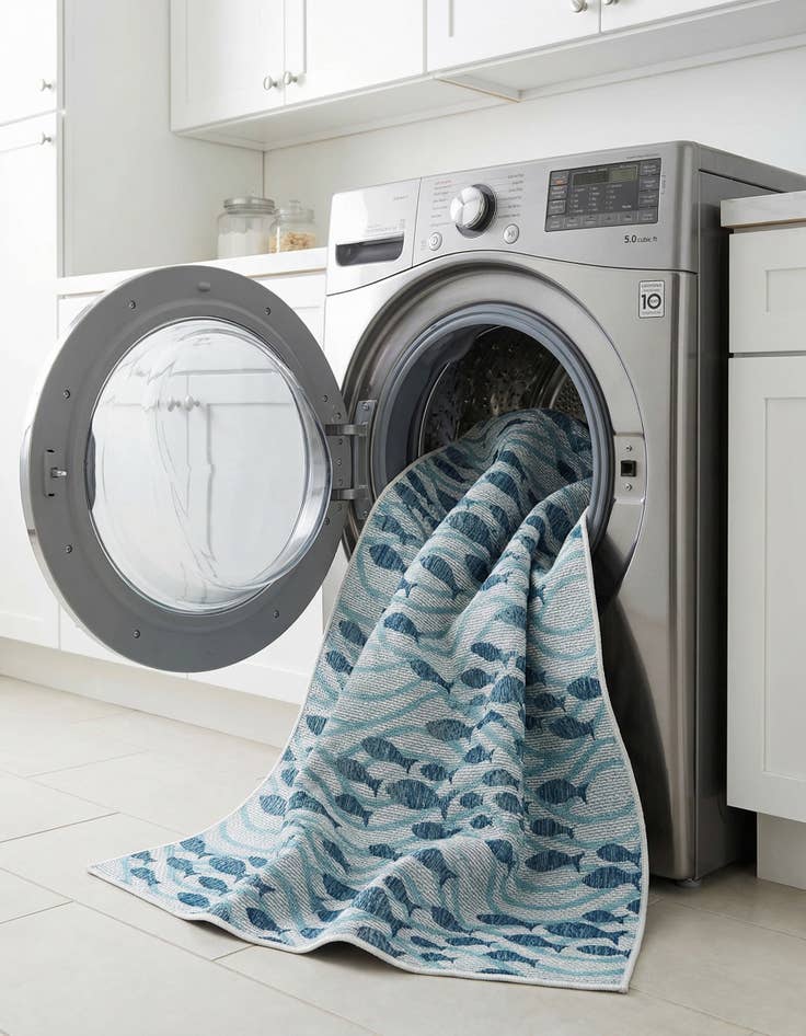 Detail image of  7' 10 x 10'  Washable Coastal Indoor / Outdoor Rug