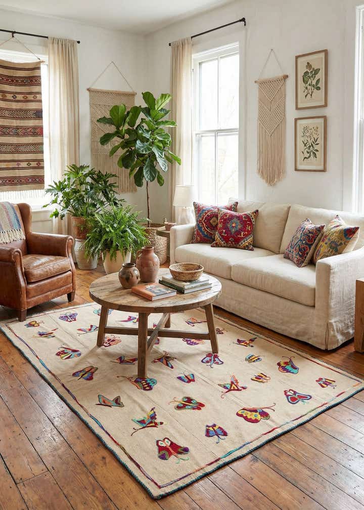 4' 10 x 6' 10 Hand Woven Kilim Suzani Wool Rug