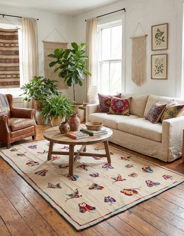 4' 10 x 6' 10 Hand Woven Kilim Suzani Wool Rug