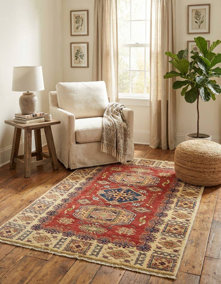 Detail image of 3' 5 x 4' 10  Hand Knotted Kazak Oriental Rug