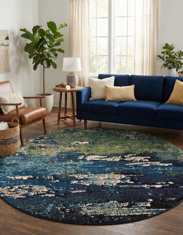 Navy Blue Washable Hyacinth Round Rug