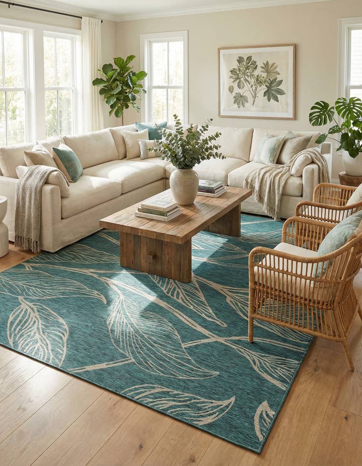 Detail image of  13' x 13'  Washable Botanical Indoor / Outdoor Square Rug