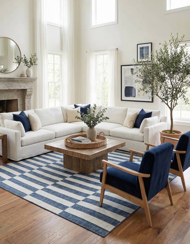 Detail image of 10' x 10' Washable Striped Indoor / Outdoor Square Rug