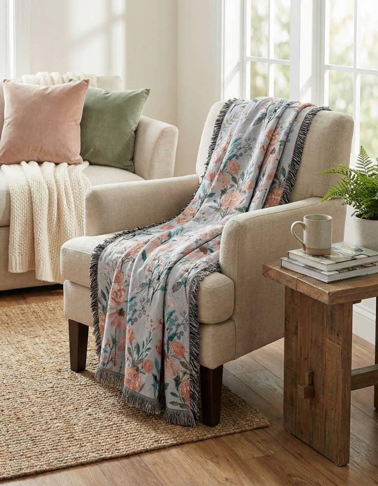 Detail image of 4' 6 x 6' Floral-Pink Bloom Throw Blanket