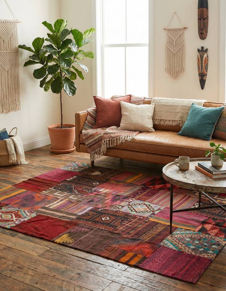 Detail image of  5' x 6' 5  Hand Woven Kilim Patchwork Wool Rug