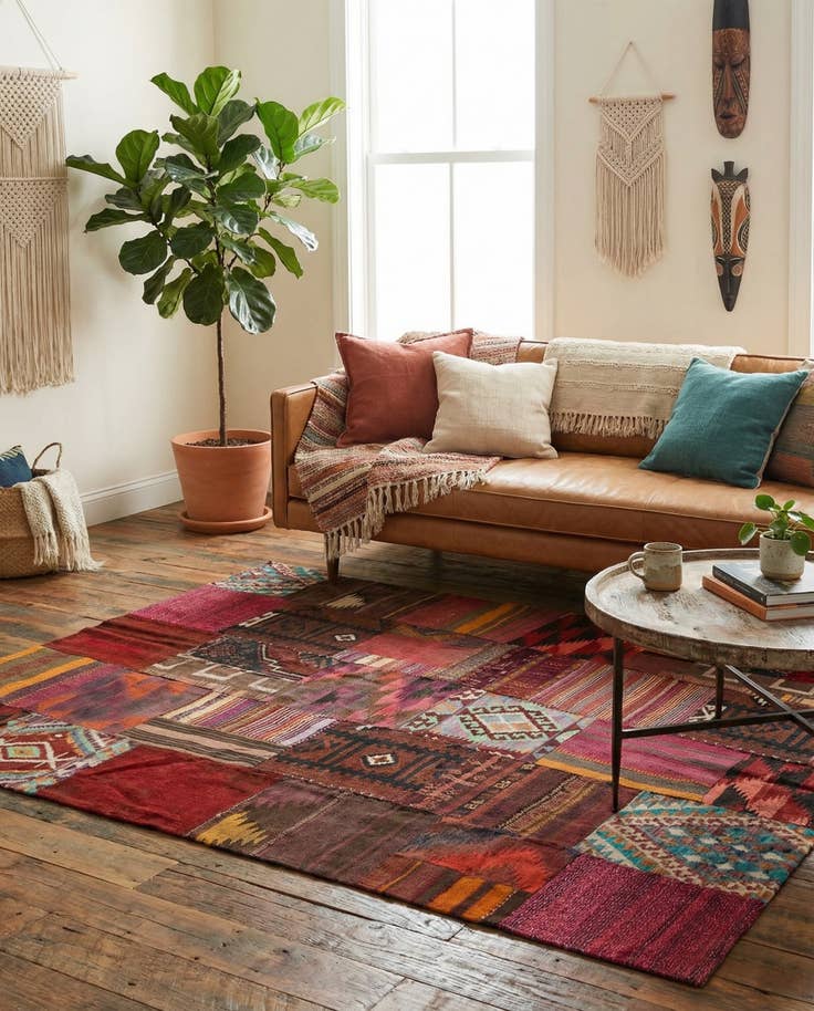 Detail image of 5' x 6' 5 Hand Woven Kilim Patchwork Wool Rug