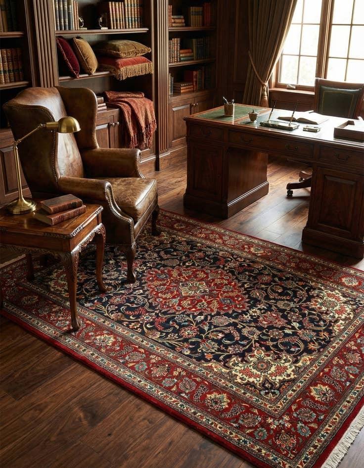 Detail image of  4' 8 x 6' 11  Hand Knotted Qom Persian Rug