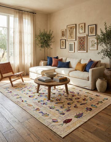 6' 4 x 9' 5 Hand Woven Kilim Suzani Wool Rug