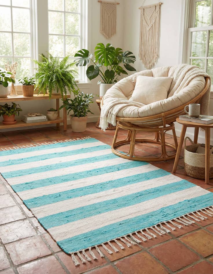 Detail image of  5' 1 x 8'  Hand Woven Chindi Rag Rug