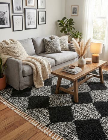 Black and White Serenity Shag Square Rug