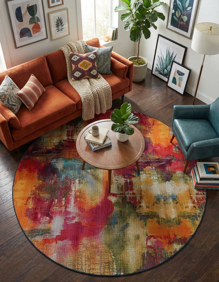 Detail image of 8' x 8'  Washable Modern Indoor / Outdoor Round Rug